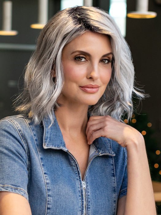 CHARLOTTE by Envy in STERLING SHADOW | Medium Salt-and-Pepper Grey with Darker Brown Roots